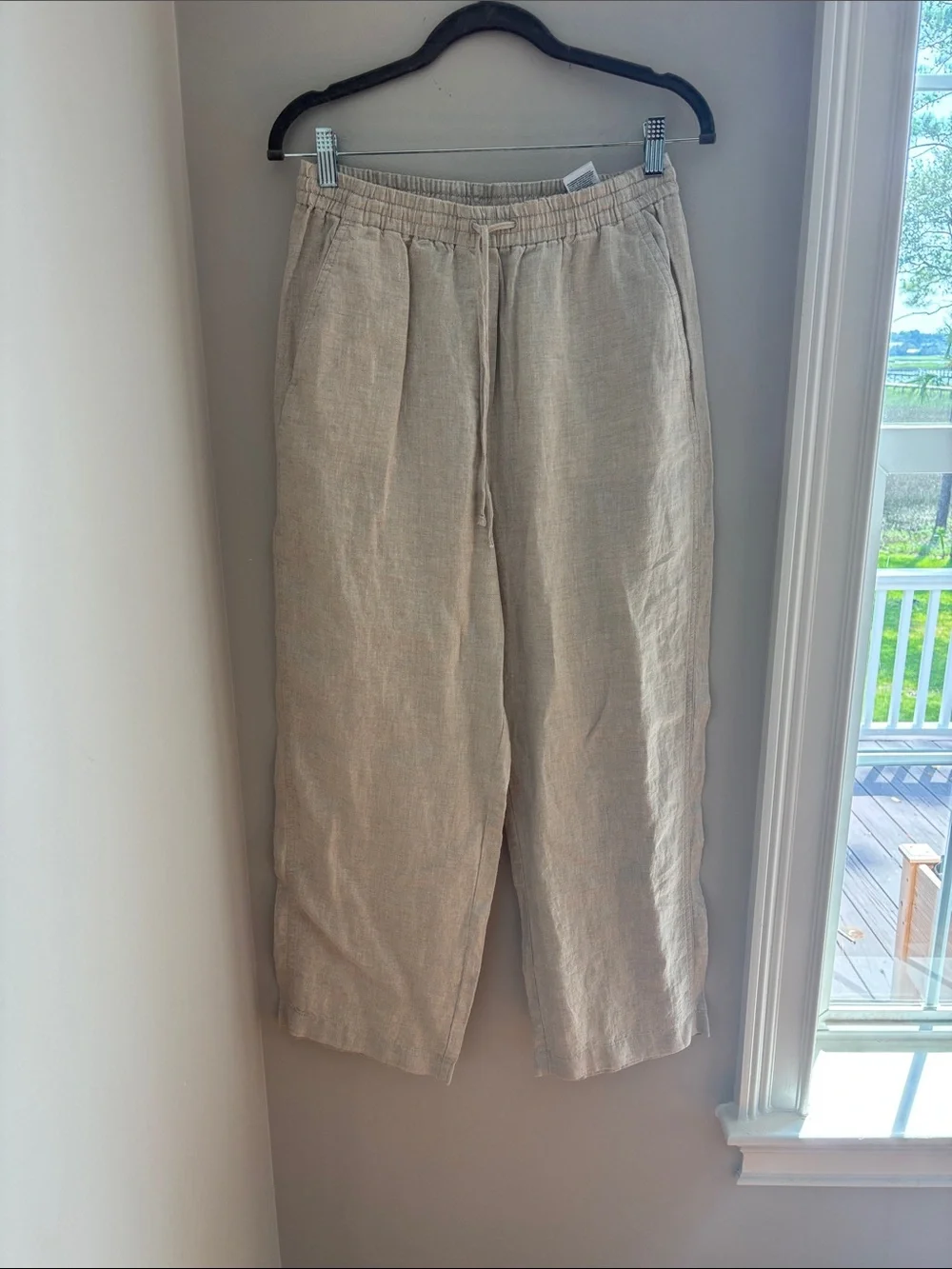 Banana Republic Womens Linen-Blend Drawstring Pants - Beige